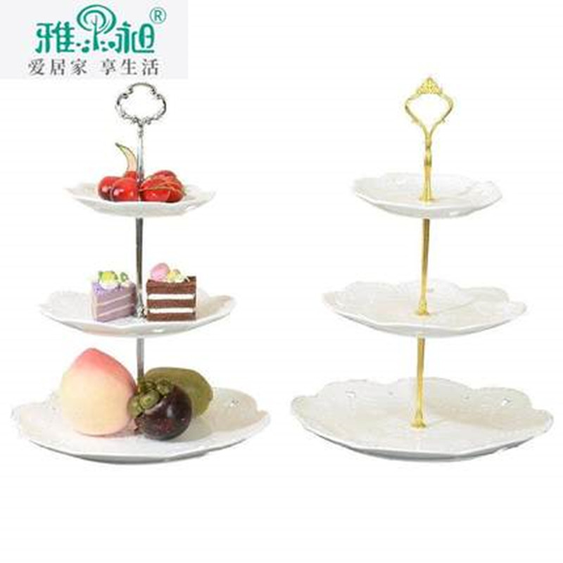 欧式陶瓷3三层水果盘蛋糕盘架下午茶点心盘27/20/15*37cm 白色