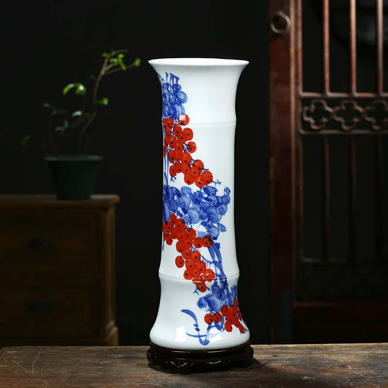 景德镇陶瓷器花瓶中式家居客厅装饰摆件水培富贵竹干花插花器花瓶 三维工匠 大号手绘花仙子竹节瓶送旋转底座高清大图