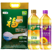 中粮 福临门 食用油玉米油900ml+葵花籽油900ml +五常稻花香米5kg 米油组合