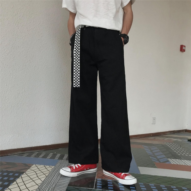 2018夏款韩国个性格子印花休闲裤潮牌简约宽松直筒青年男装长裤子