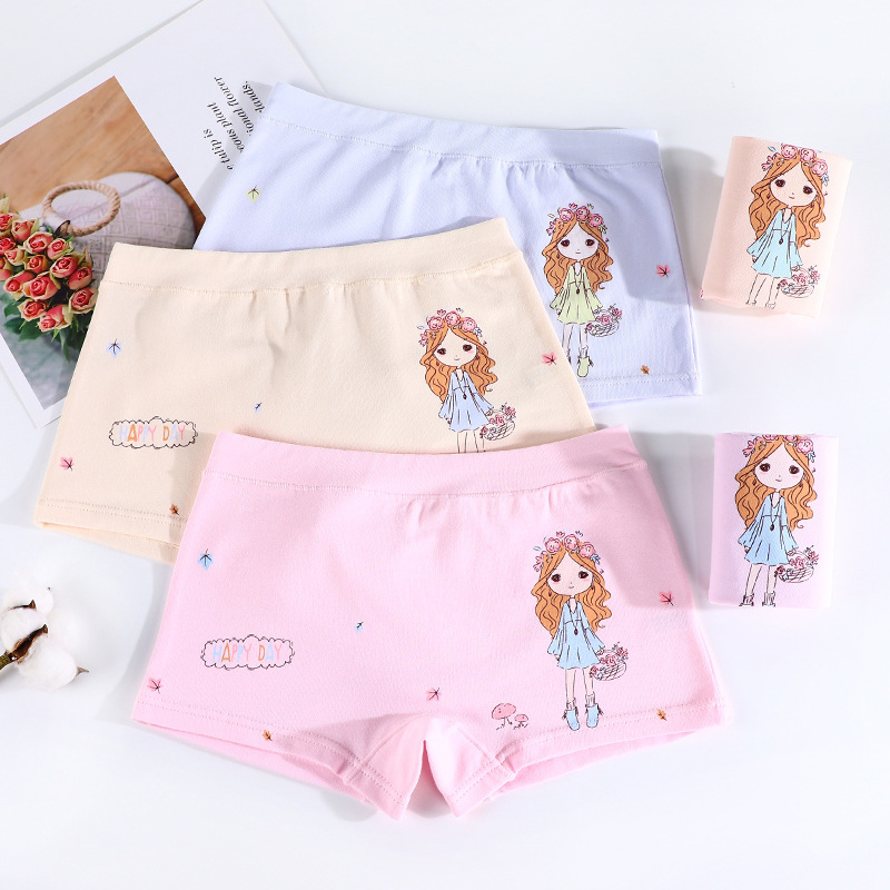 suntek棉女童内裤中大童女孩学生四角短裤少女可爱卡通女生平角裤