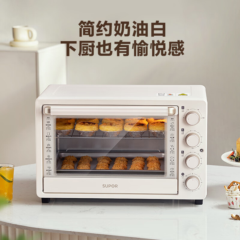 苏泊尔(SUPOR) 电烤箱家用空气炸锅多功能35L大容量一体机烘焙烤箱内置炉灯60分钟定时机械旋钮 OJ35A801高清大图