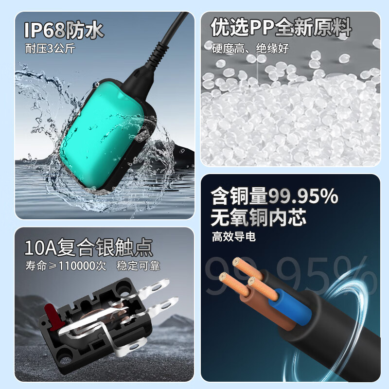 伊莱科(ELECALL)全守护AP款浮球开关 EM15-2 线径(横截面积)0.5mm² 总长3米 绿色 单位:只高清大图