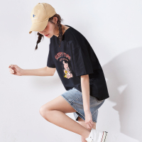 猫和老鼠联名唐狮黑色短袖t恤女纯棉夏新款ins潮宽松上衣