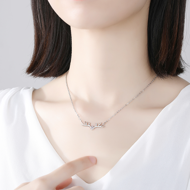 鑫铂尼 纯银一路有你银项链女士吊坠生日礼物纪念日闺蜜礼物送女友老婆珠宝首饰银饰平安夜圣诞节高清大图