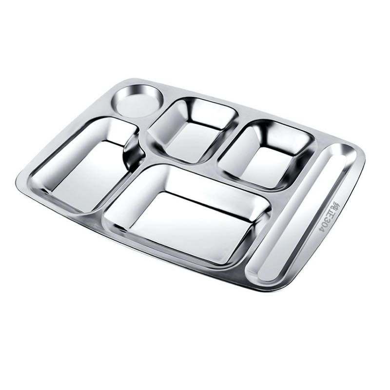 蔚岸304不锈钢六格餐盘 食堂餐盘 自助餐盘 分格菜盘多格分餐盘WA-cp0010/个高清大图