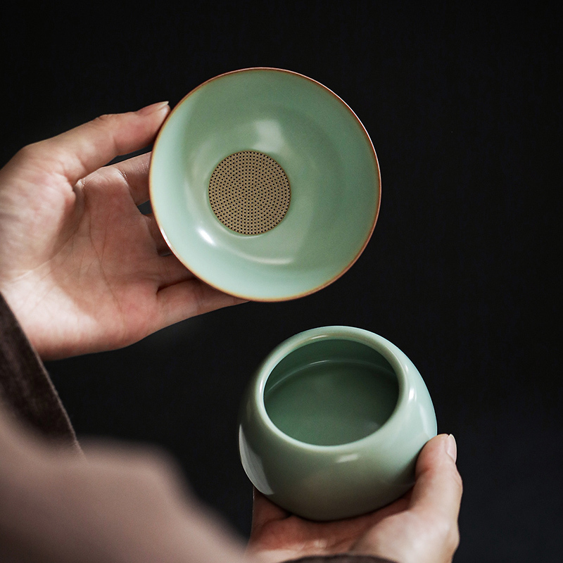 領藝 优选汝窑茶漏陶孔一体滤茶器茶叶过滤网茶具配件创意陶瓷茶隔茶滤泡茶神器 汝窑青云茶漏
