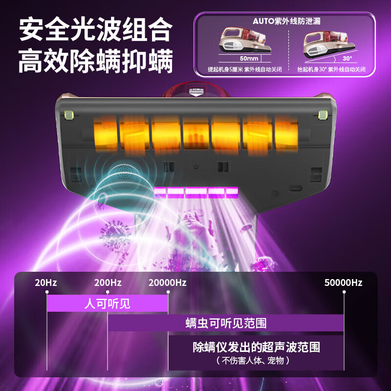 吉米除螨仪床宝大吸力吸尘神器B501家用床上小型手持紫外线杀菌超声波去螨虫一体机 红色高清大图