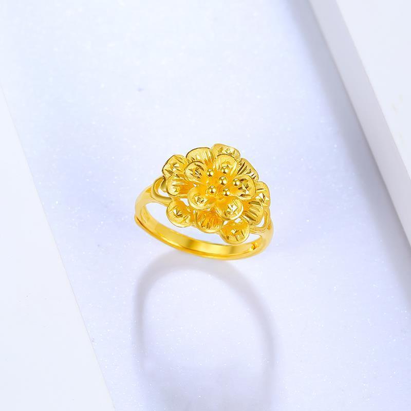金戒指女牡丹花9999足金戒子纯金妈妈金首饰女款结婚花戒可调
