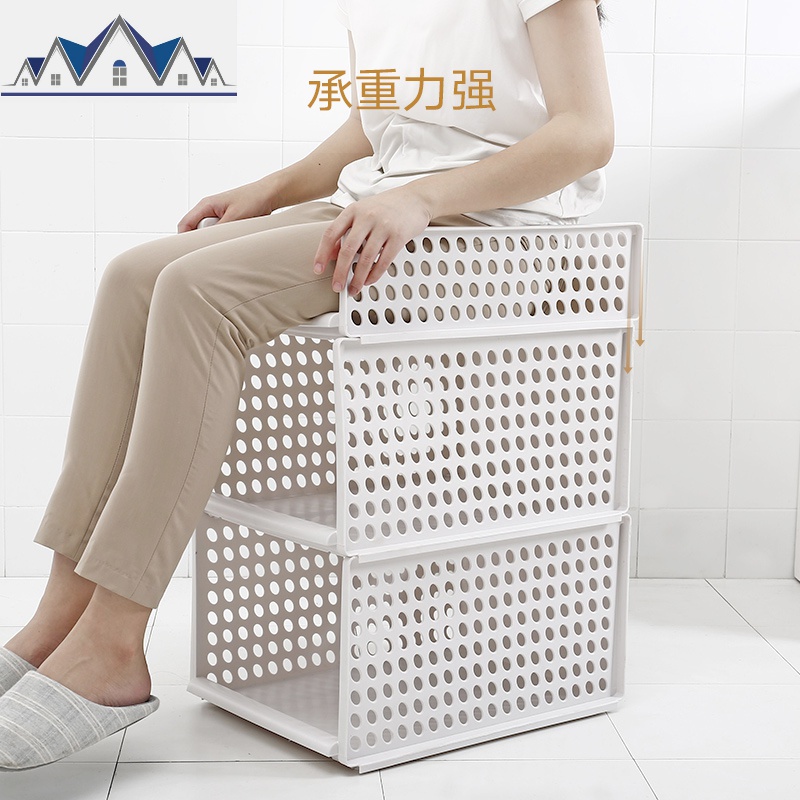 衣柜收纳分层隔板抽屉式塑料箱衣橱衣服分隔整理筐宿舍 三维工匠收纳箱高清大图