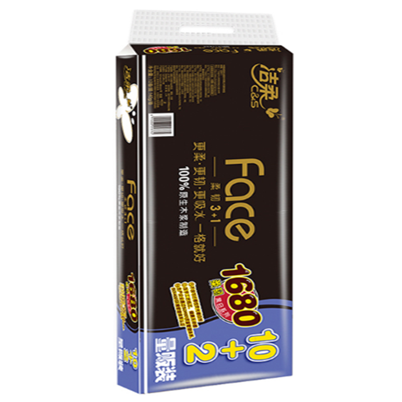 洁柔无芯卷纸黑Face加厚4层140g*12卷.6914068018645