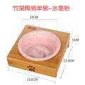 宠物喂食猫碗狗狗碗不锈钢狗盆双碗猫粮食盆食碗狗粮饭盆猫咪用品 通用型 竹架陶瓷单碗水墨粉