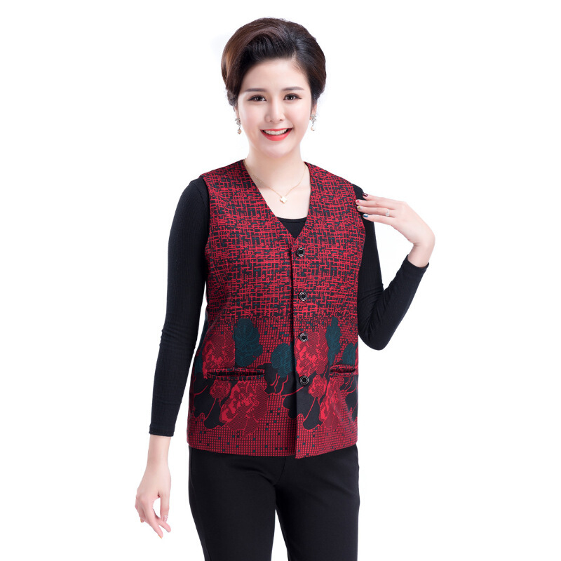 迪鲁奥（DILUAO)同款【品质女装】春秋女中老年马甲布背心奶奶大码马夹修身内外穿妈妈无袖薄款坎肩_509 栗色 L