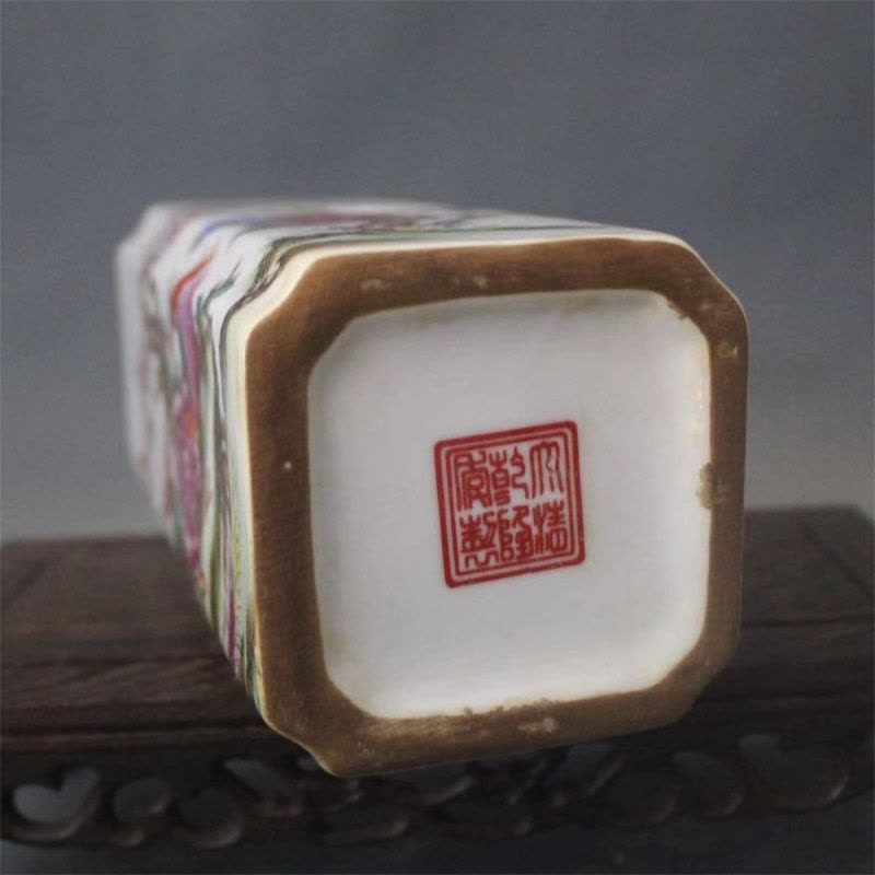 美帮汇景德镇仿古陶瓷乾隆粉彩祥凤来仪花鸟四方高笔筒家居桌面收纳摆件图片