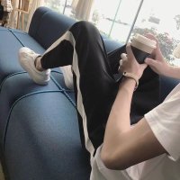 秋季白条休闲运动裤男新款潮修身白边一条杠裤子男学生韩版透气