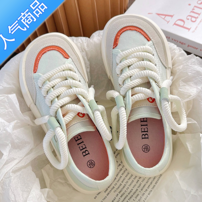 SUNTEK多巴胺鞋子女2023新款夏季厚底小白鞋众原创帆布鞋女小百搭板鞋子高清大图