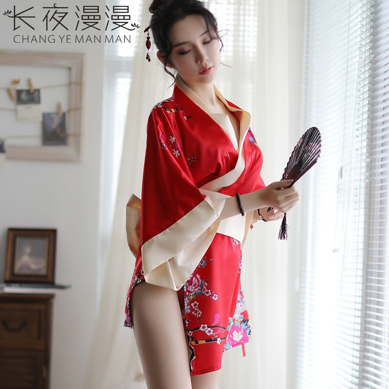 新款日式和服诱惑性感日本情趣内衣可爱俏皮角色扮演可搭长夜漫漫服职业套装性感透明女式情趣睡衣透视诱惑三点破洞开档睡裙子