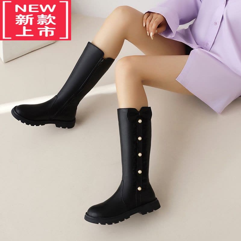 可莉允女童靴子2022新款洋气儿童马丁靴公主棉靴女孩软底高筒皮靴冬季图片