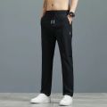 冰丝休闲裤男士夏季直筒宽松大码修身型运动长裤高腰显瘦 XL 【黑标单件装】黑色