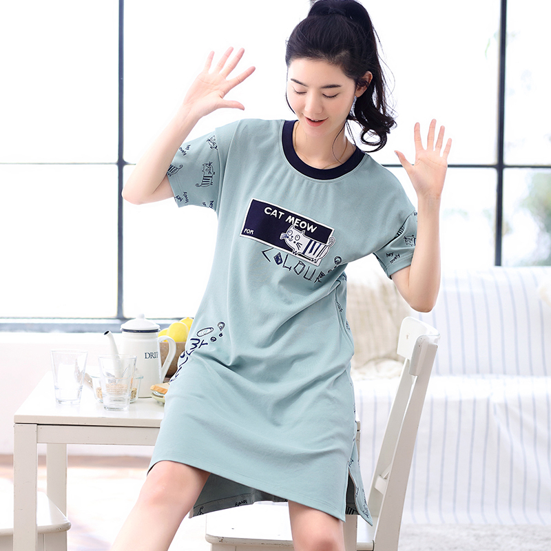 甜妹子女士睡衣卡通纯棉可爱睡裙条纹圆点睡衣女家居服套装