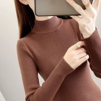 黑色打底衫女秋冬新款半高领毛衣内搭短款修身紧身中领针织衫上衣 M 咖啡色
