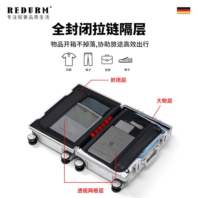瑞德姆(REDURM)行李箱旅行箱全铝镁合金男女拉杆箱小型密码箱万向轮登机箱 时空银 -时尚款精致细腻氧化磨砂 28英寸高清大图