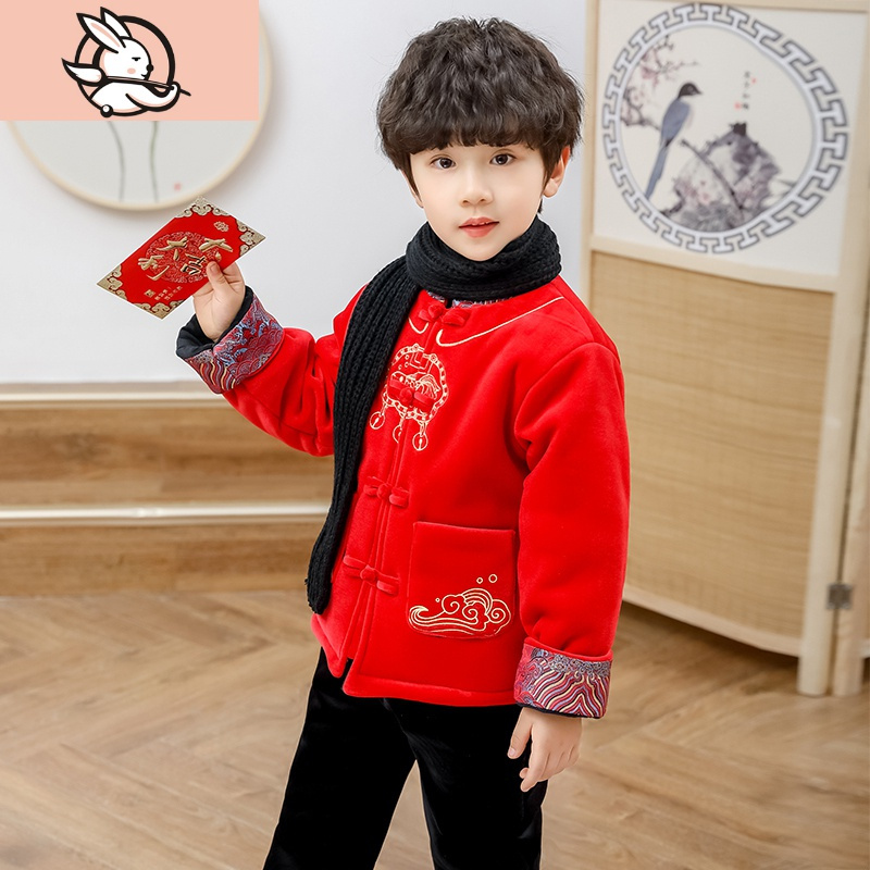 huayangtu女童拜年服连衣裙子秋冬装唐装儿童装新年衣服中国风宝宝