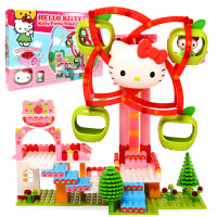 正版凯猫Hellokitty摩天轮拼插积木旋转木马 女孩过家家玩具(KM003 凯蒂乐园-苹果摩天轮)