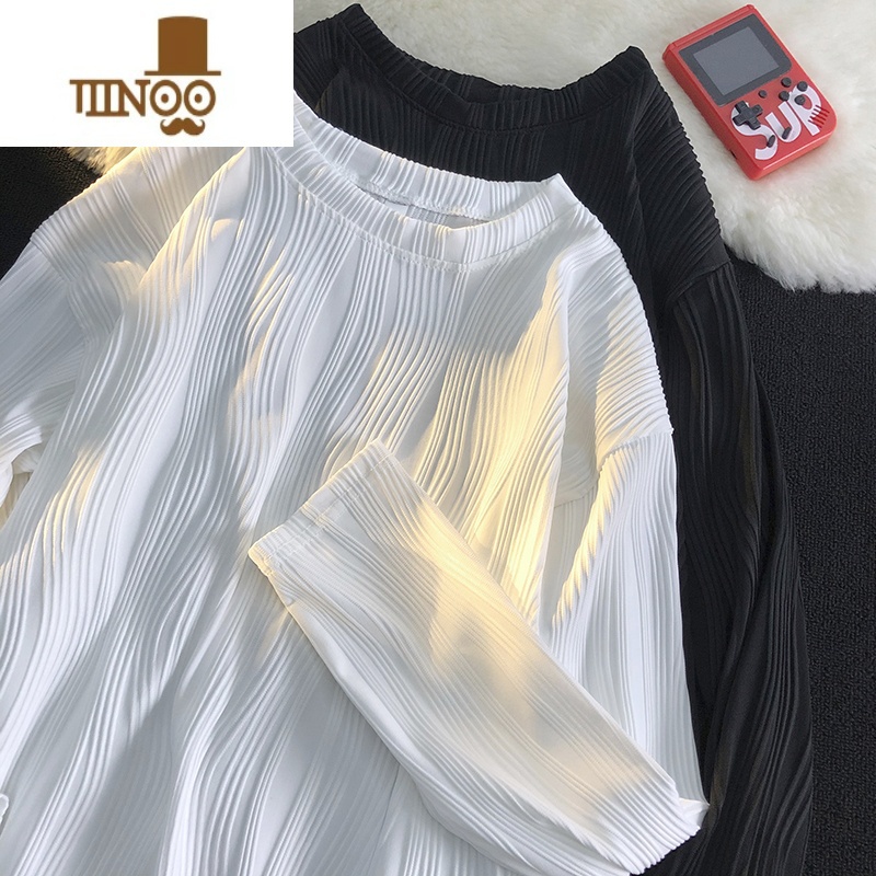 YANXU感冰丝长袖T恤男装潮牌百搭纯色薄款外穿圆领套头体恤穿外领高清大图