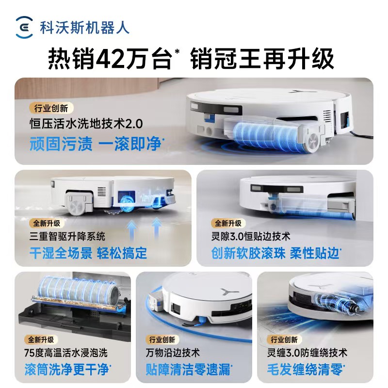 科沃斯扫地机器人T80S PRO PLUS扫拖洗烘一体越障升级自动清洗自动集尘滚筒洗地机器人上下水版高清大图