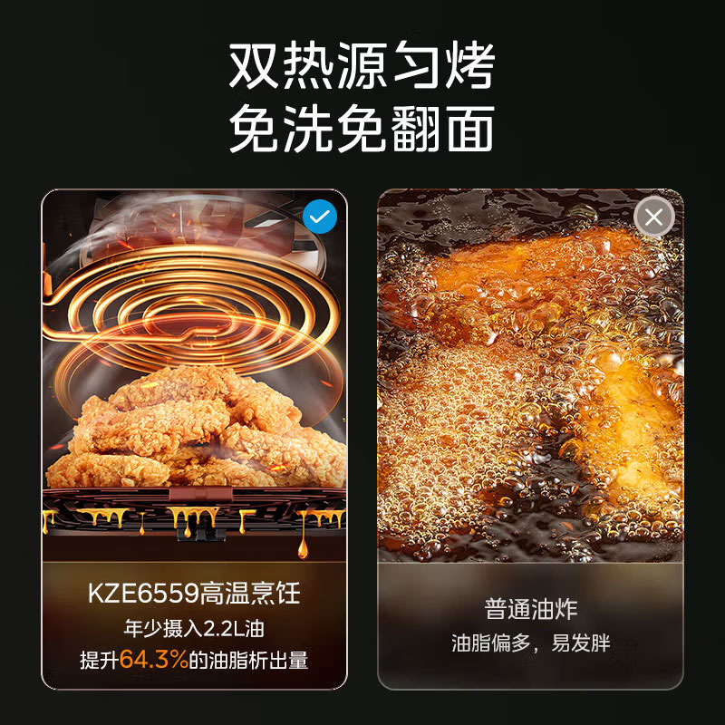 美的(Midea)空气炸锅6.5L容量透明可视窗全自动不翻面双旋钮操控多功能电炸锅 MF-KZE6559高清大图