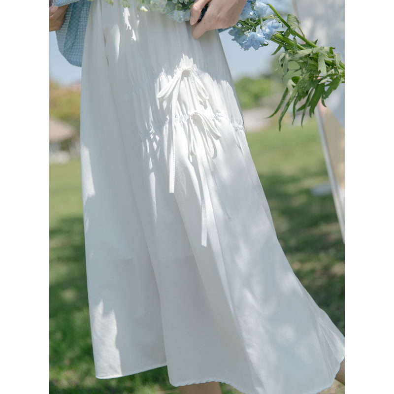 CACHE白半身裙女2022日系温柔气质褶皱高腰宽松简约休闲中长裙薄