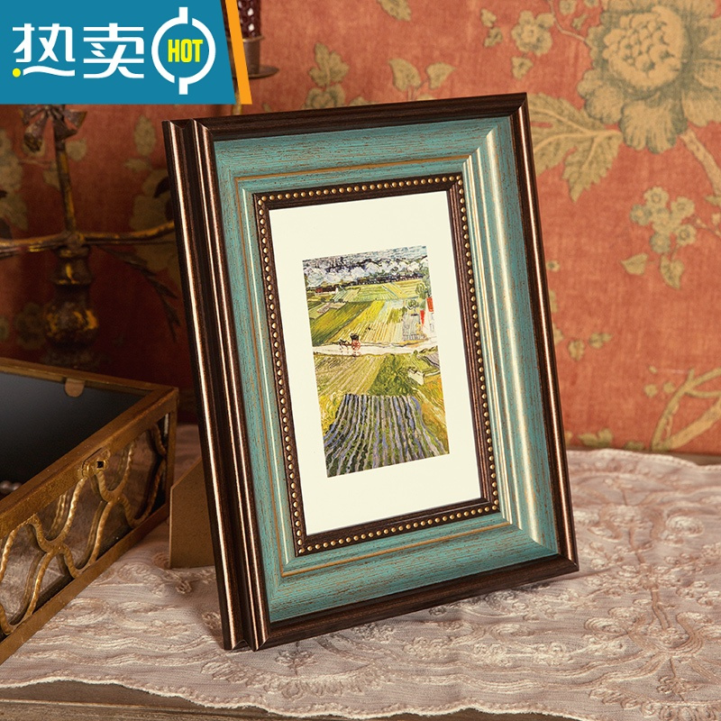 敬平美式复古绿小相框摆台高级感5寸6寸7寸8寸10寸12相框挂墙打印照片 法蓝 8寸[挂摆两用]内径15.2*20.3