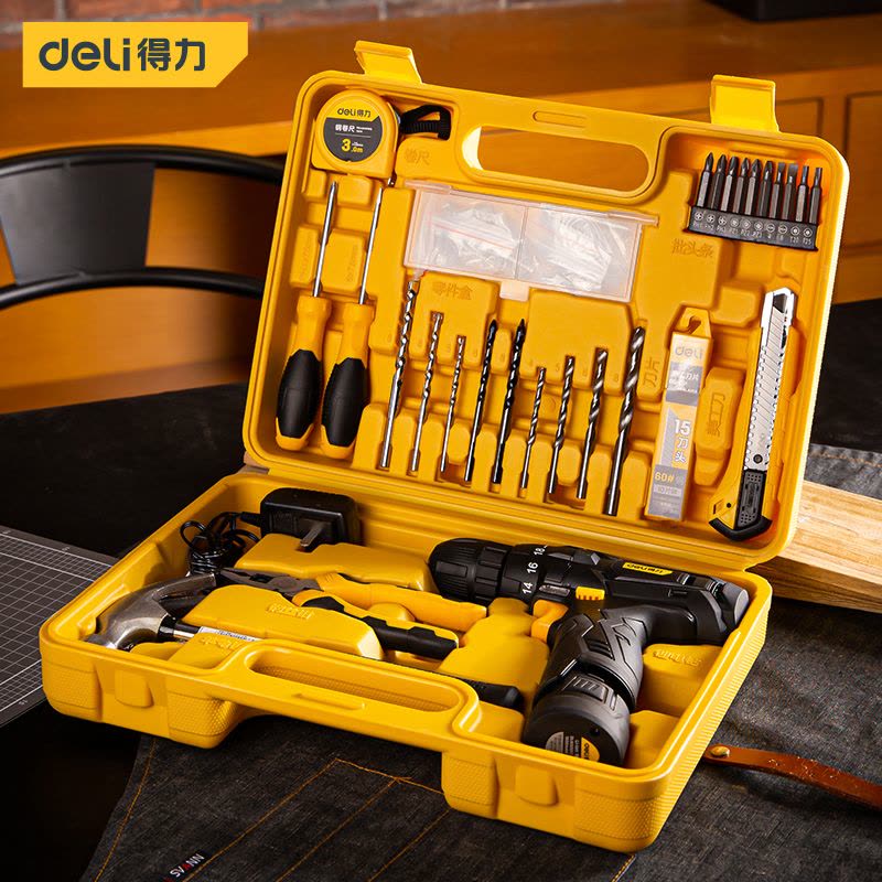 得力(deli) 28件套充电式手电钻锂电钻电动螺丝批多功能家用工具箱组合套装 DL1028L图片