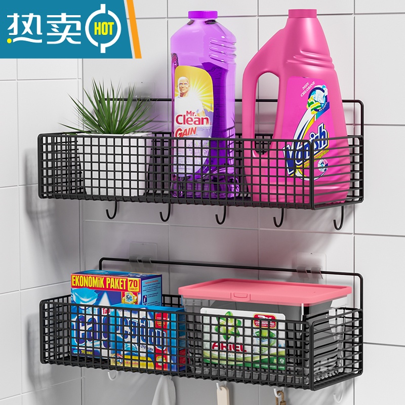 敬平洗衣机置物架上方免打孔墙上卫生间壁挂式阳台洗衣液收纳架子器 [常规款]黑色大号(大容量 置物更多)浴室置物架高清大图