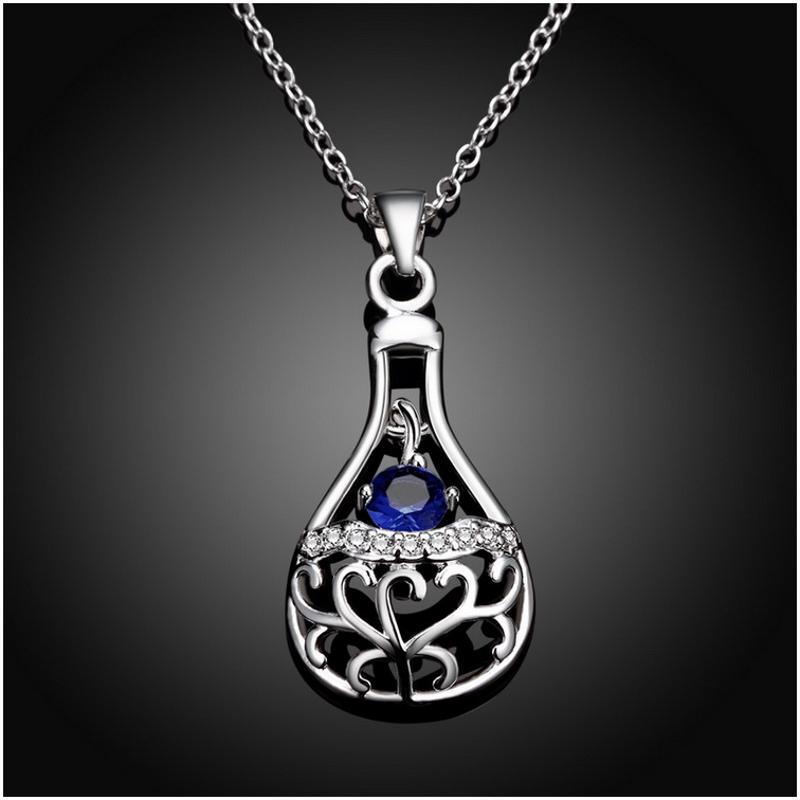 N086Women Silver Necklace 日韩优雅香水瓶坠项链女防过敏银饰送女朋友七夕情人节礼物
