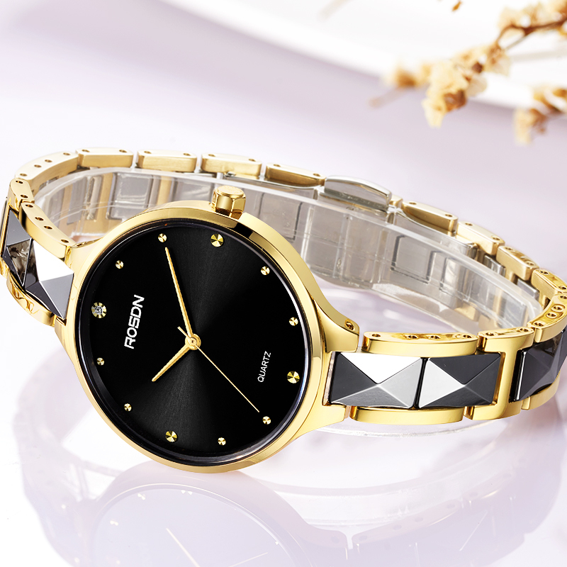 劳士顿rosdn正品手表女时尚商务休闲潮流女表陶瓷国产品牌防水女士
