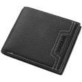Ceba多功能钱包男士短款钱夹韩版荔枝纹青年皮夹子男款wallet me 黑色