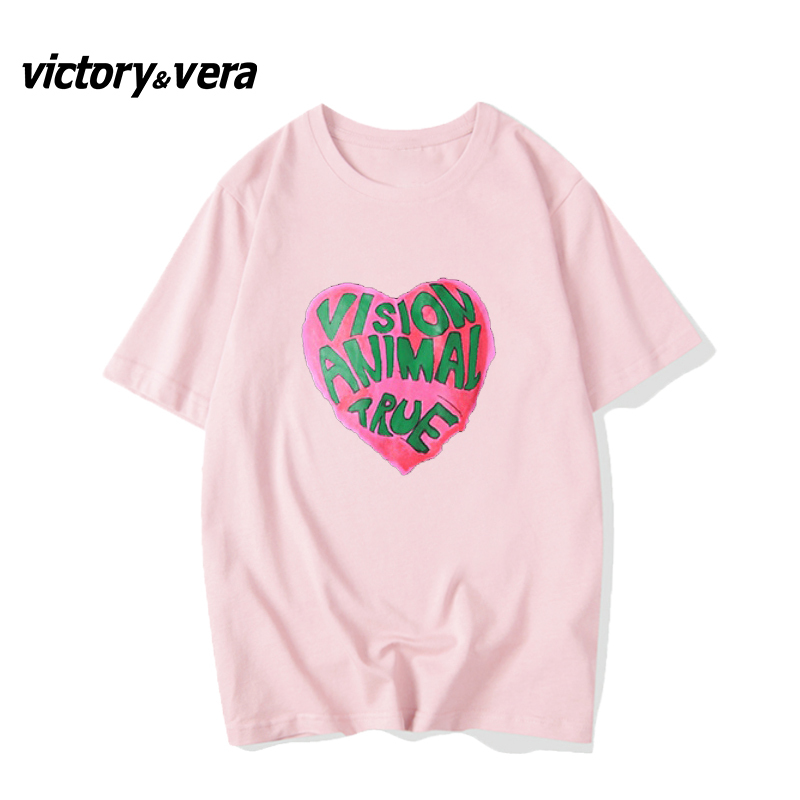 Victory&vera夏季2022新款大码胖妹妹爱心设计感纯棉短袖体恤ins