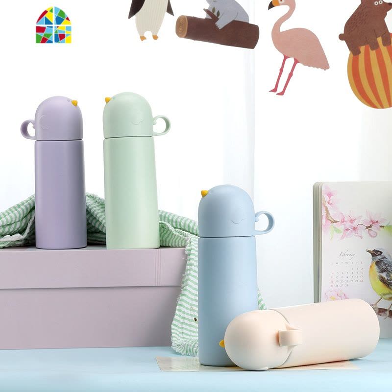 创意网红ins原宿风保温杯瓶少女便携小巧水杯子学生韩版可爱潮流 FENGHOU 冰爽蓝-350ml(送玻璃杯)图片