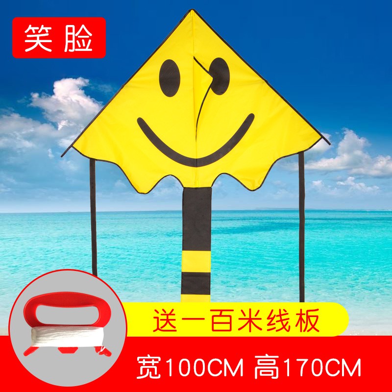 新款儿童风筝成型卡通老鹰蝴蝶小风筝微风易飞初学者风筝创意 三维工匠 笑脸红色100*170高清大图