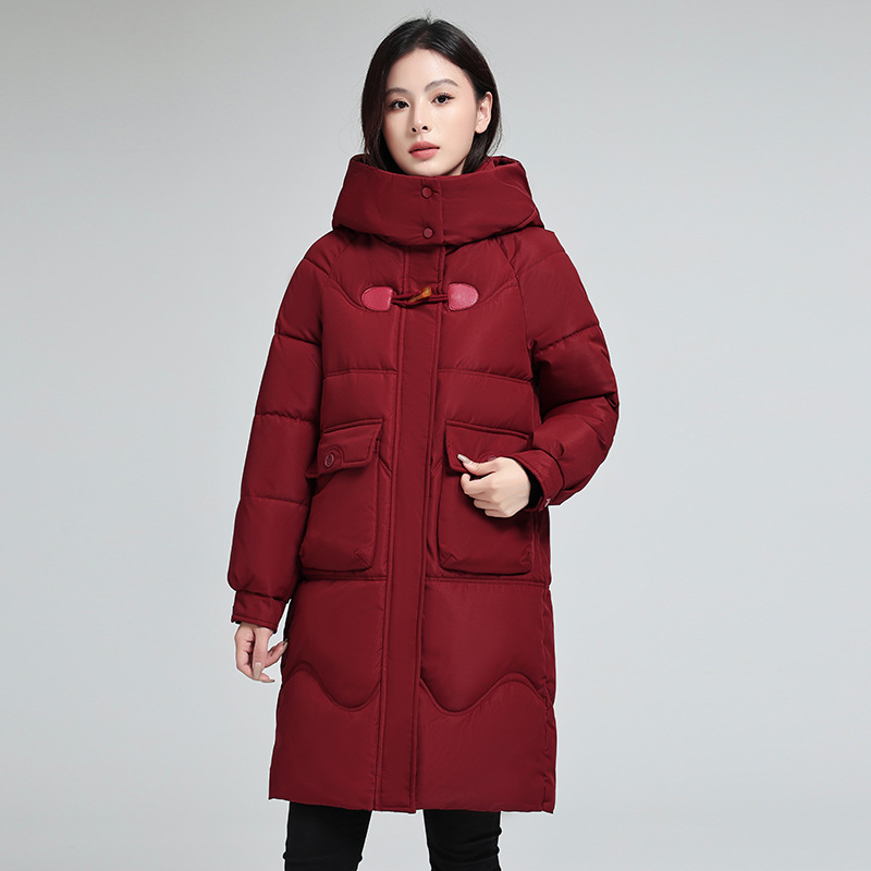 羽绒棉服2024年冬季新款韩版加厚中长款时尚百搭保暖棉袄棉衣外套 红色 L