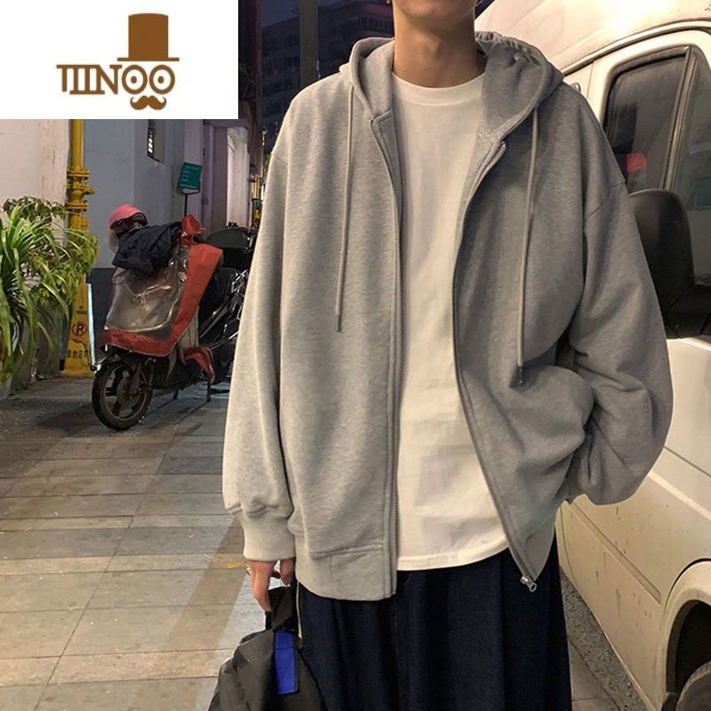 YANXU开衫拉链外套男士款冬季加绒卫衣连帽潮流百搭夹克宽松上衣服图片