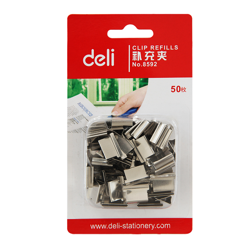 得力(deli) 8592 推夹器夹纸器补充夹子 50枚/卡 单卡价格 10卡起订