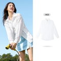 361°运动外套女夏季新款透气简约纯色长袖宽松防晒衬衫上衣女 3XL 本白
