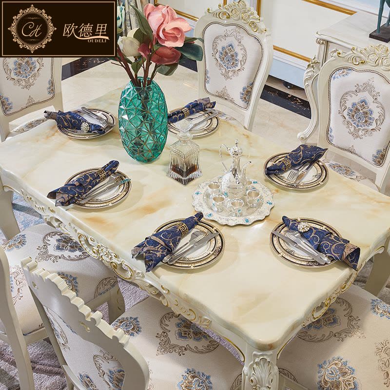 欧式餐桌椅组合小户型长方形大理石实木餐桌现代简约餐厅家用饭桌图片