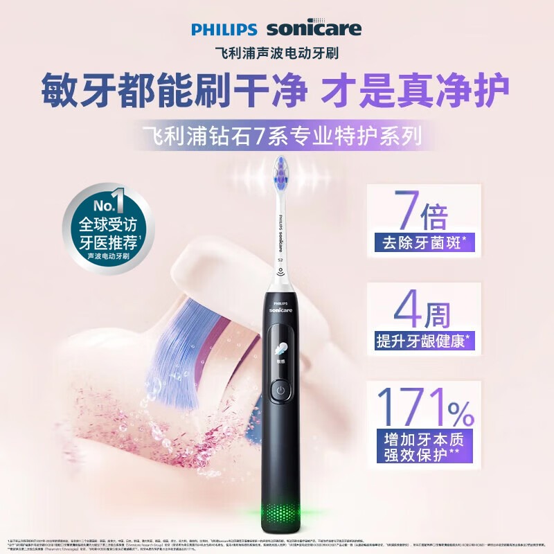 电动牙刷钻石7Pro 2刷头 HX3892/01蓝