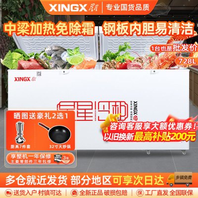 星星（XINGX）BD/BC-728GE冰柜 厨房商用保鲜设备大容量卧式冰箱单温冷柜超市酒店保鲜柜 718L一级能效