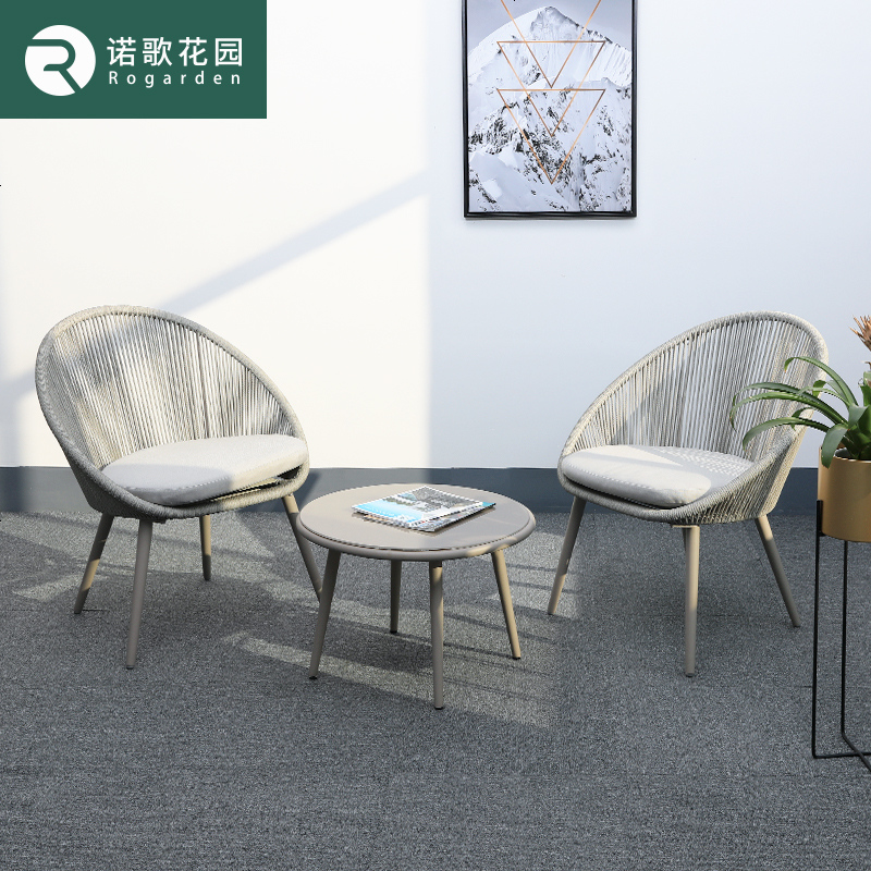 创意北欧户外阳台小桌椅休闲茶几组合三件套室内室外庭院藤椅简约高清大图