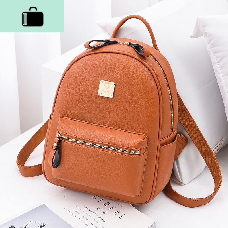 真皮双肩包女2020新款韩版时尚潮女士软皮小背包百搭牛皮书包小包NEWLAKE 土黄色